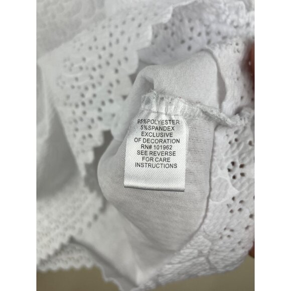 Chances R Embossed Blouse Womens M White Eyelet Sleeve Roses Cottage - Picture 4 of 5